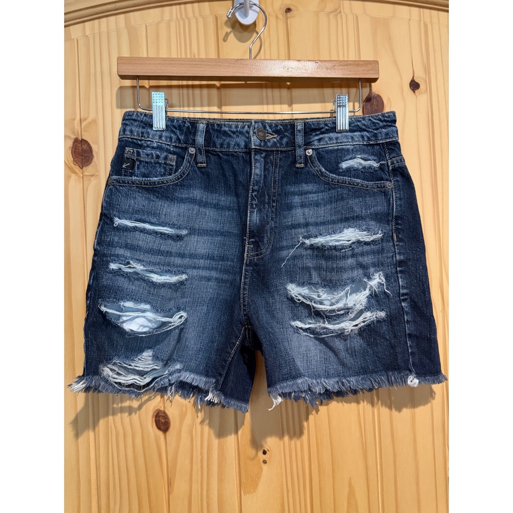KanCan Distressed High Rise Denim Shorts Dark Wash Frayed Hem KC8591D Size S